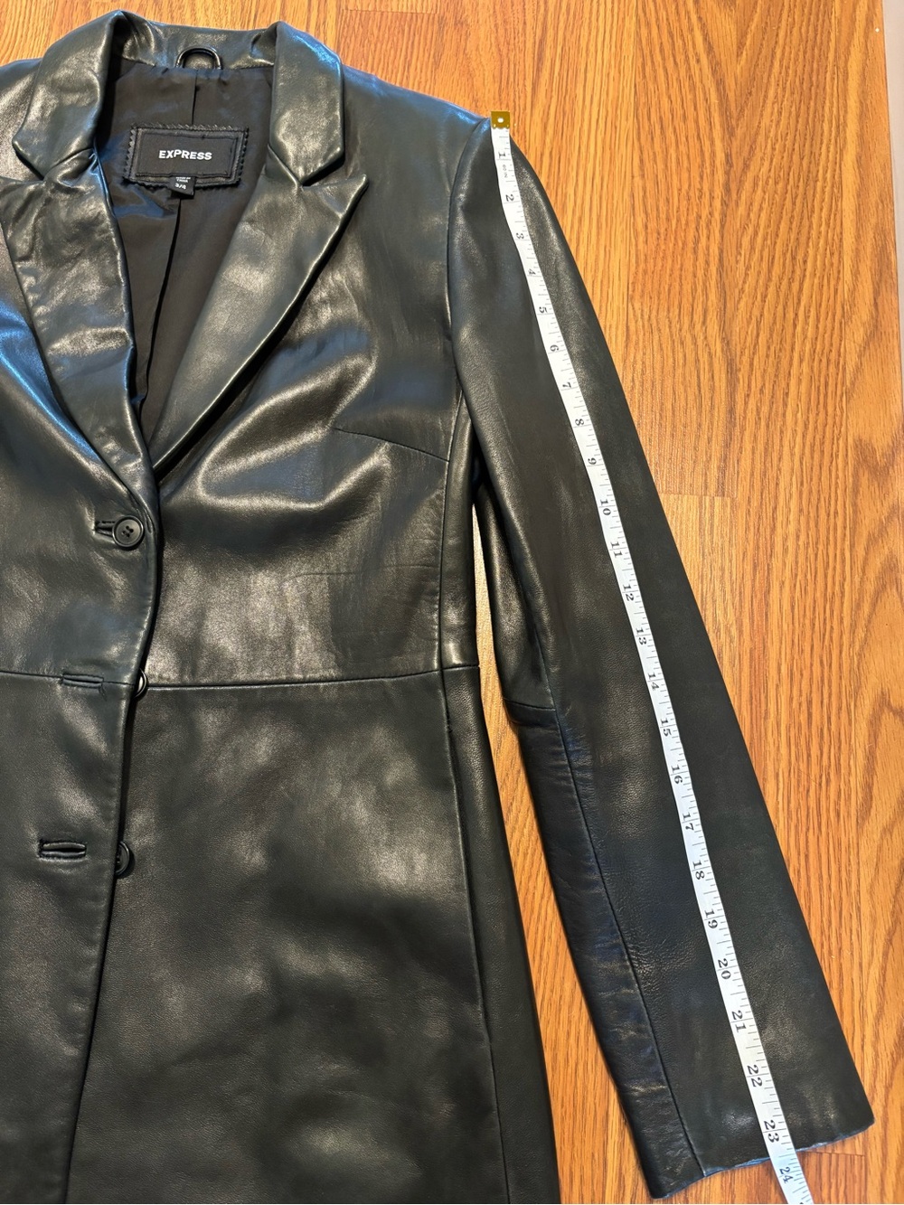 Express Dark Green Leather Longline Trench Coat - Picture 7 of 14
